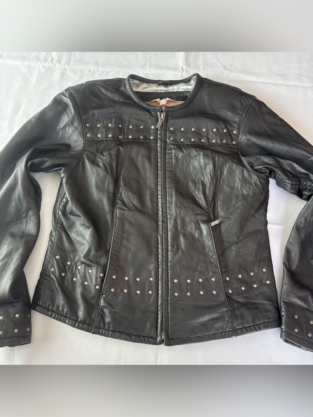 Harley Davidson Y2K 2002 Womens M Genuine Leather Studded Biker Moto Jacket